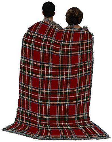 Stewart Royal Pure Country Weavers Plaid Cotton Knit Throw Blanket 72x54 – Made in USA