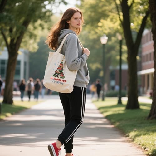 Christmas Canvas Tote Bags Reusable Holiday Gift Shopping Bag for Women
