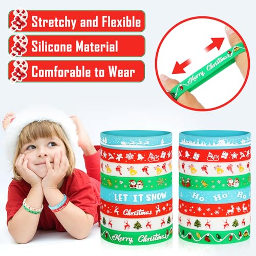 EKisemio 48Pcs Christmas Silicone Wristbands for Kids – Luminous Holiday Rubber Bracelets