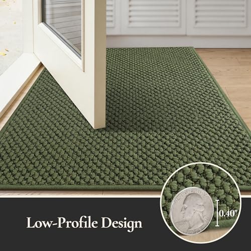 24" x 36" Dirt Trapper Door Mat, Non-Slip Washable Entrance Rug, Green