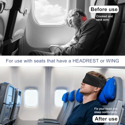 Travel Pillow Set with Head Strap & Silk Eye Mask for Comfort