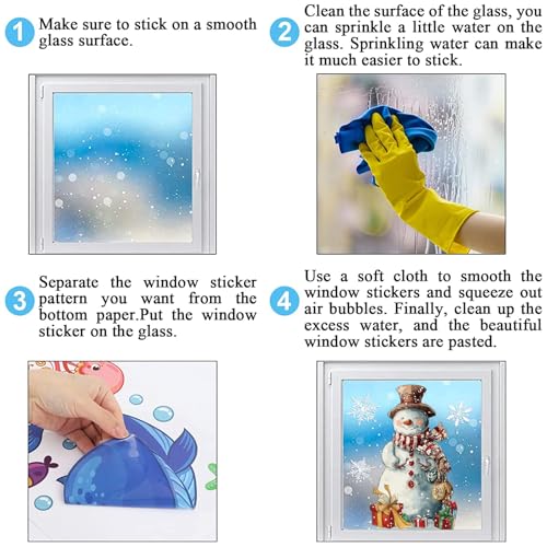 Christmas Window Clings 6 Sheets Santa Claus Snowman Nutcracker Reindeer Snowflake PVC - Reusable