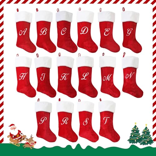 20-Inch Personalized Letter Christmas Stocking Red Plush Holiday Decor