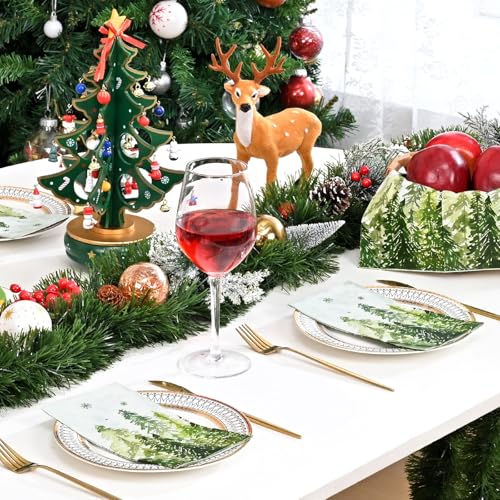 Christmas Disposable Paper Napkins 3-Ply Watercolor Cedar Snowflake 100 pcs