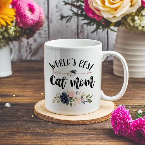 JRTW White 11 oz Ceramic Cat Mom Mug - Gifts for Cat Lovers