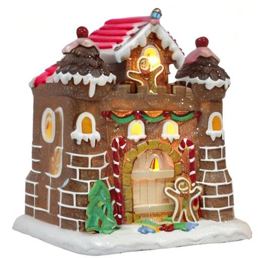 Moments In Time 8.3” LED Gingerbread Castle - Battery-Operated Christmas Village House