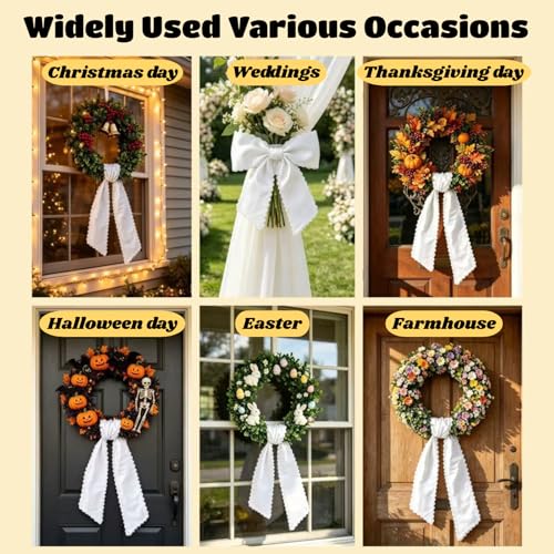White Wreath Sash for Front Door 2 Pack Decorative Accessories