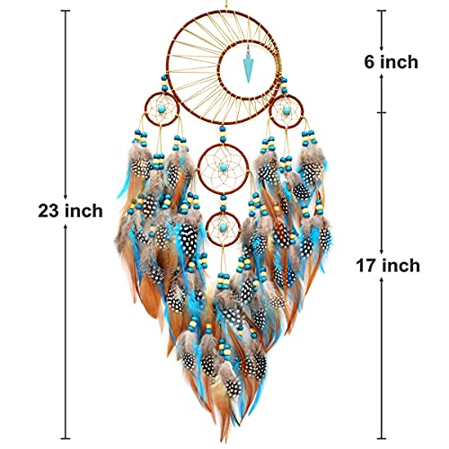 Large Boho Dream Catcher Wall Hanging with Turquoise and Feathers