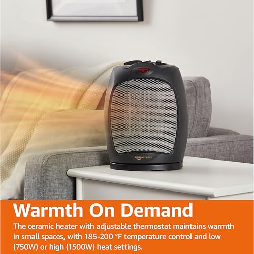 Oscillating Ceramic Space Heater 1500W Portable Fast Heating Black