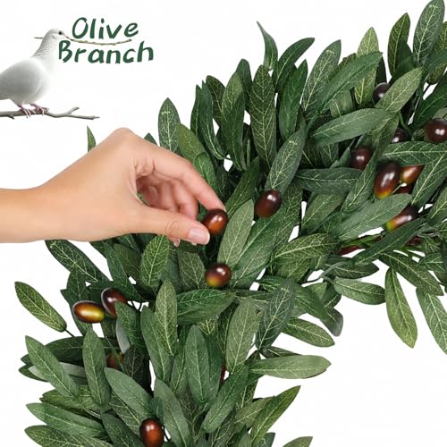 22-Inch Artificial Olive Wreath for Front Door, All-Season Greenery