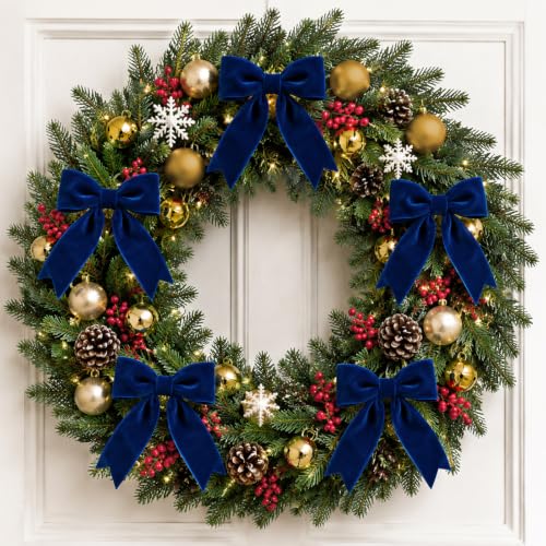 KINGLAKE 24 Pcs Navy Blue Velvet Bows 1.5 Inch for Christmas Tree Decoration