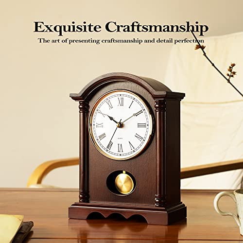 Classic Wooden Mantel Clock with Gold-Tone Pendulum and Roman Numerals