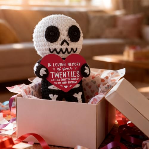 Handmade Crochet Skeleton 30th Birthday Gift - Funny Desk Decor