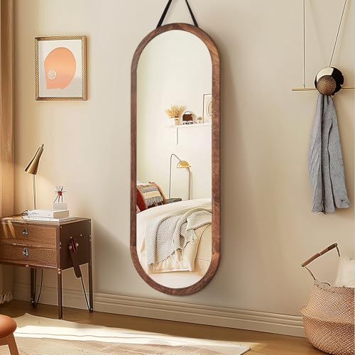 48x16 Inch Oval Full Length Wall Mirror with Solid Wood Frame
