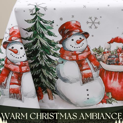 NOVILYS White Christmas Tablecloth 60 x 102 Inch Snowman Gift Design Holiday Decor