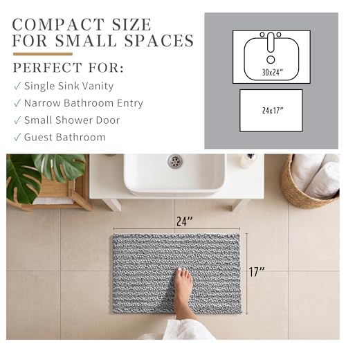 Yimobra Non-Slip Chenille Bath Mat – Extra Soft Absorbent Shaggy Rug, 24x17 Grey