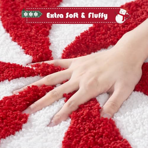 ELDONE Red & White Candy Swirl 24x24 In Non-Slip Bathroom Rug - Festive Christmas Round Mat