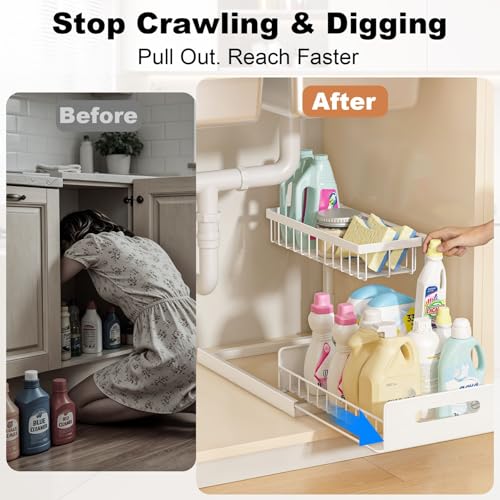 REALINN L-Shaped Under Sink Organizer, 2 Tier Pull Out Cabinet Storage (2 Pack)