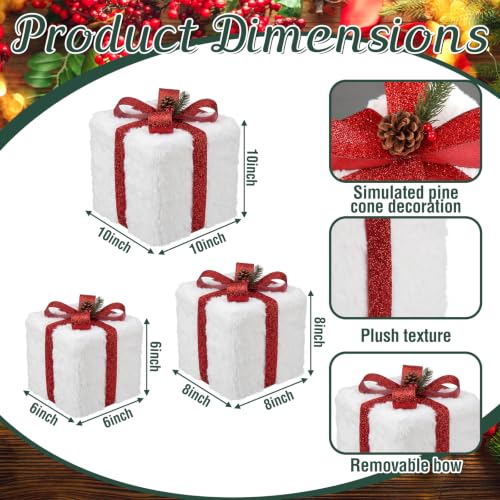 Christmas Lighted Gift Boxes Set - 3 Sizes Faux Snow Decor with LEDs & Bows