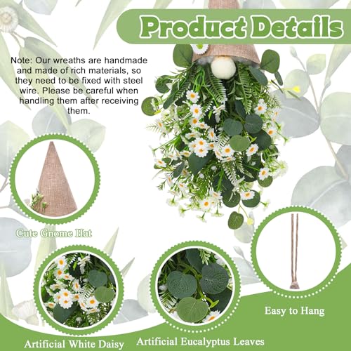 Daisy Gnome Hanging Swag, 24-Inch Floral Burlap Spring Door Decoration