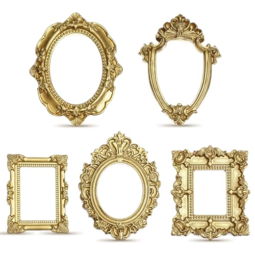 Ouligay 10pcs Mini Gold Picture Frames 1x1in Vintage Resin Wall/Table Display – Oval/Rect/Square/Round
