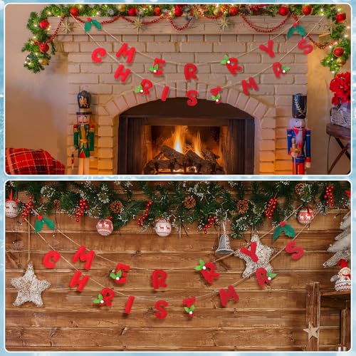 Tegeme 30-Inch Felt Christmas Garland Banner with Wool Wreath