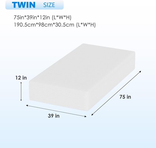 FDW 12 Inch Green Tea Cooling Gel Memory Foam Mattress - Medium-Firm Pressure Relief | Twin Size, CertiPUR-US Certified