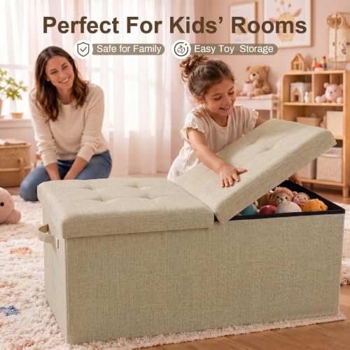 Extra Large Toy Box with Lid - Foldable Storage Ottoman Bench, 31.5 Inch