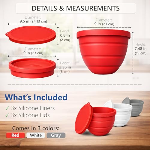 Silicone Bowl Liners for 5-Qt Stand Mixers, 3-Piece Set with Lids