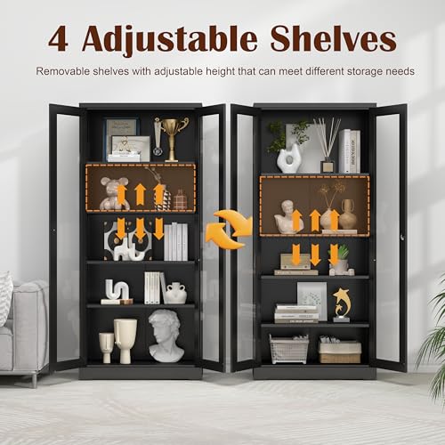 Black 71-Inch Glass Display Cabinet with Lock - SteeLoong Curio Cabinet