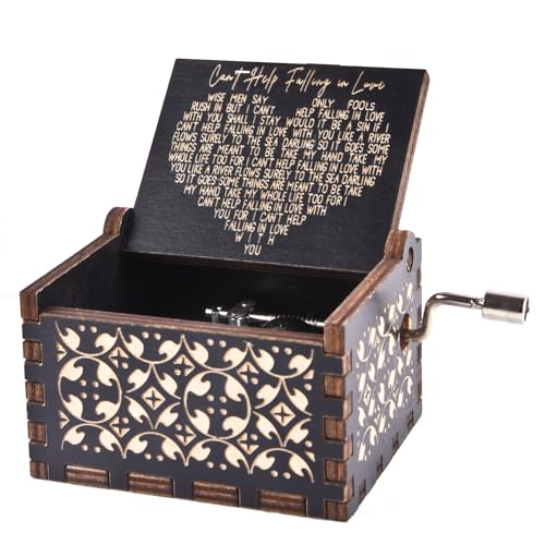 Engraved Wooden Hand Crank Music Box - Can't Help Falling in Love