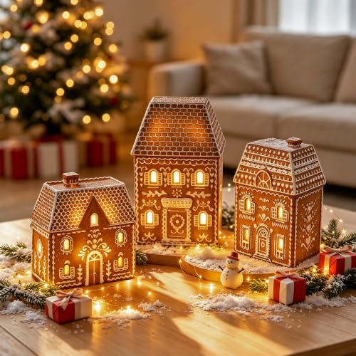 Cynkeyee 6.5 Inch Gingerbread Christmas Figurine - Resin Village House, Two Chimney