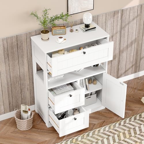 Modern Freestanding Bathroom Floor Storage Cabinet with 1 Door & 3 Drawers