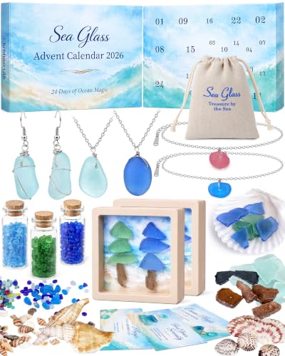 Quanquer Blue Green Sea Glass Advent Calendar 2026 for Women & Teen Girls Jewelry DIY Craft