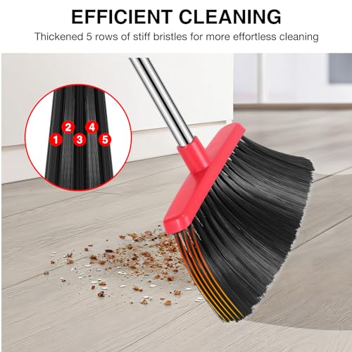 Broom and Dustpan Set with Built-In Comb Teeth, 52-Inch Long Handle - 2 Pack