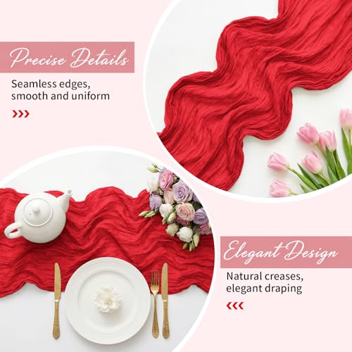 Red Cheesecloth Table Runner 17x108 Inches - Boho Sheer Fabric Set of 8