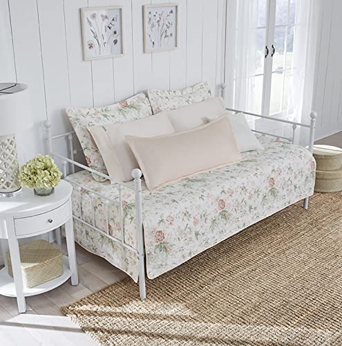 Quilted Pink Floral Daybed Bedding Set - 4-Piece Lightweight Cover & Shams