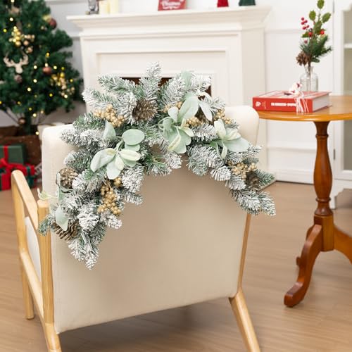 30-Inch Flocked Christmas Swag with Pine Cones & Berries for Door & Wall Decor
