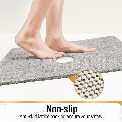 24x24 Inch Square Non-Slip Shower Mat, Soft PVC Loofah Bath Mat
