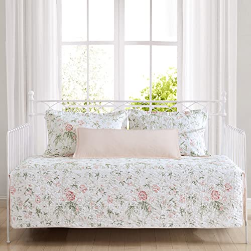 Quilted Pink Floral Daybed Bedding Set - 4-Piece Lightweight Cover & Shams