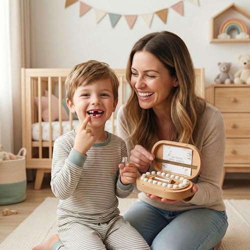 Wooden Baby Teeth Keepsake Box with Tooth Fairy Journal & Capsules