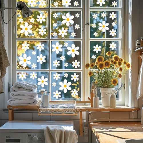 108 Pcs White Daisy Window Clings - Double-Sided Flower Stickers