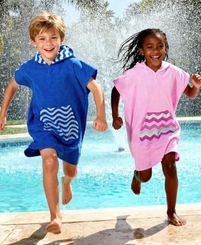 Kids Hooded Beach Towel Poncho - Soft Microfiber Swim Changing Robe