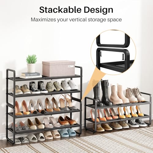 SNTD Expandable Metal Shoe Rack for Closet & Entryway - 2-Tier Stackable Adjustable Storage