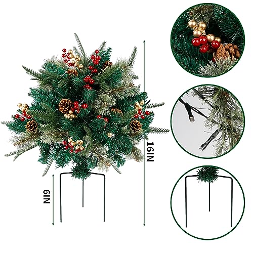 Glintoper Color A Lighted Artificial Christmas Urn Filler with Pre-lit Pine Trees & Berries