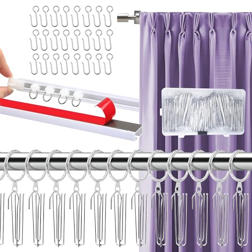 9.8FT Self-Adhesive Curtain Track System with 30 Pinch Pleat Hooks