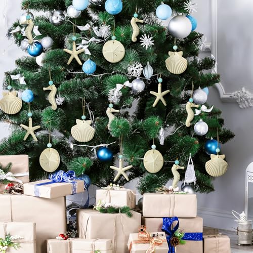 Beeveer Coastal Beach Christmas Ornaments Set - Resin Ocean Decor for Holiday Tree