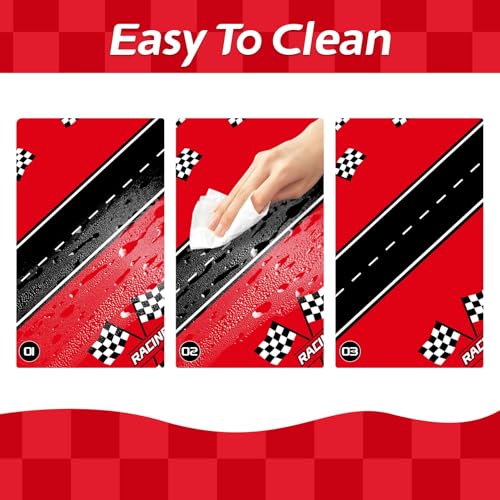 3-Pack Racing Car Plastic Tablecloths, Checkered Race Party Decor 54 x 108