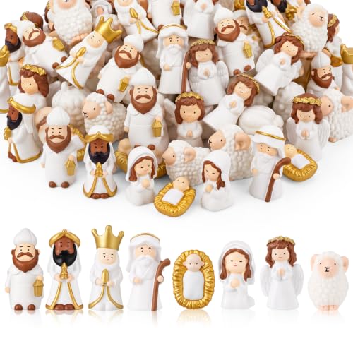 Vertintong Classic 64 Pcs Nativity Scene Mini Jesus Figurines Bulk Set for Christmas