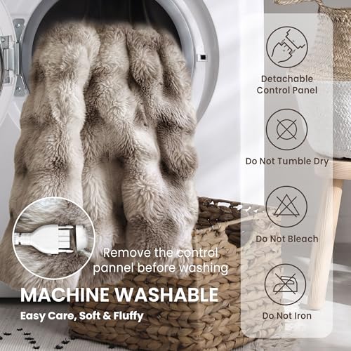 Electric Heated Throw Blanket, Faux Fur, 6 Heat Settings, 50"x60"